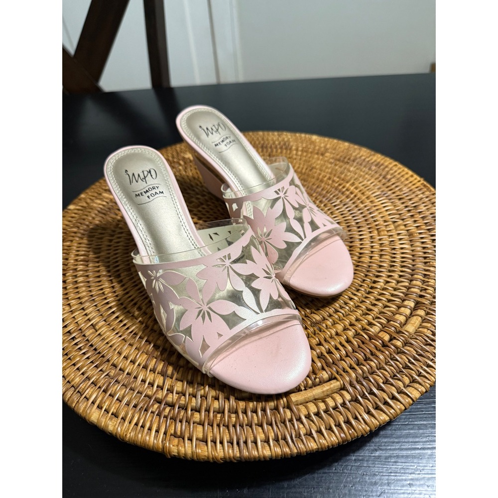 Impo Vasha Pink Floral Clear Wedge Sandals Memory Foam 6M
